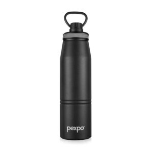 pexpo altros pro 1000 stainless steel hot & cold vacuum insulated flask 940ml | rcb edition | with loop handle |thermos water bottle| ideal for gym, sports, trekking, home knight black